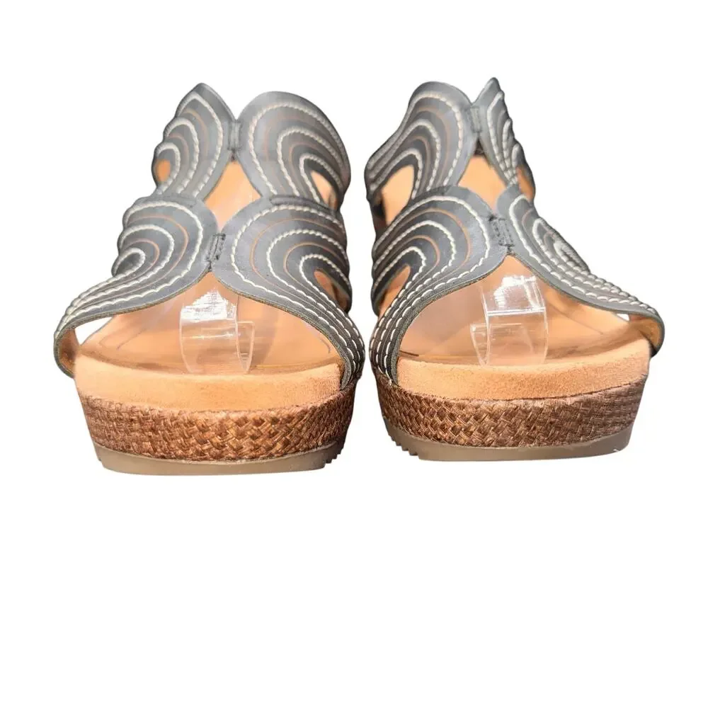 Vionic Women’s Wedge Slide Sandals Black Leather Size 8.5 M Orthotic Comfort
